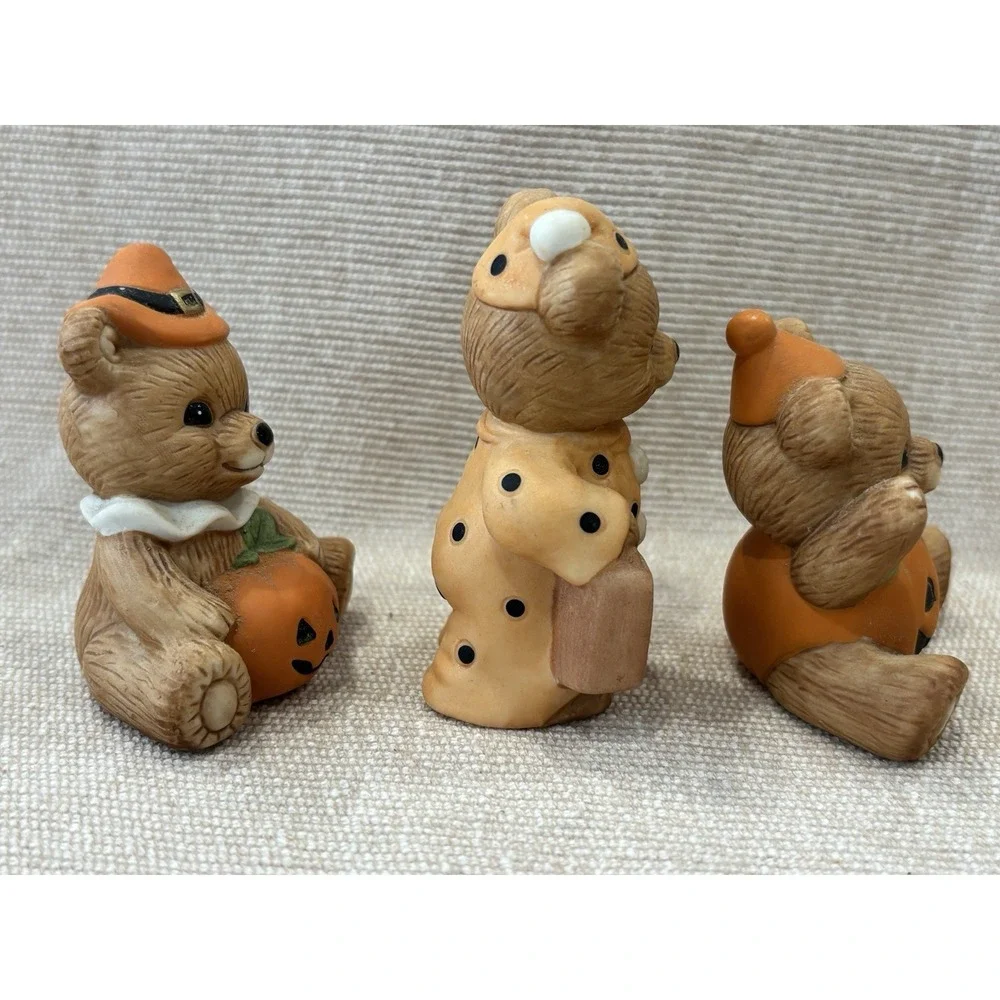 Vintage Halloween Trick or Treat Bears Set Of 3 Ceramic Homco Figurines